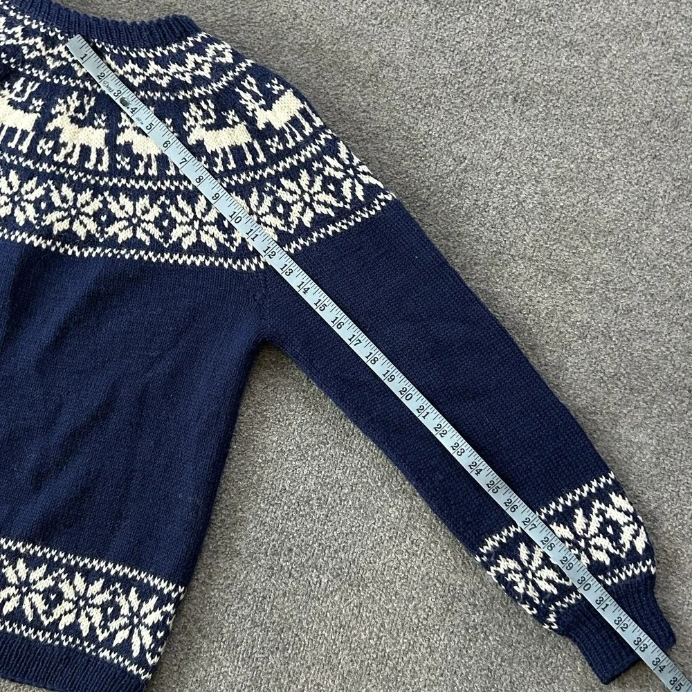 Norsk Håndstrikk Cardigan Womens Medium Blue Wool Reindeer Fair Isle Norway